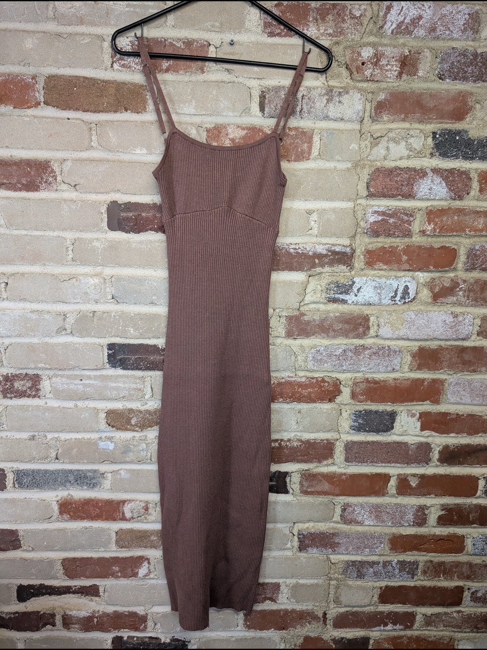 Ribbed Maxi Slip Dress - Brown